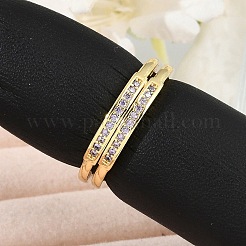 Brass Micro Pave Cubic Zirconia Open Cuff Rings for Women&nbsp;LS-RJEW-R011-01G-02
