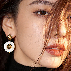 Brass and Shell Stud Dangle Earrings for Women&nbsp;FS-WG0512D-01