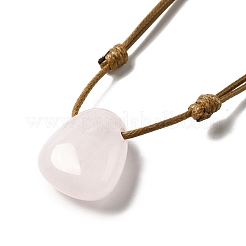 Natural Rose Quartz Triangle Pendant Necklace with Waxed Cord for Women&nbsp;NJEW-G093-01G