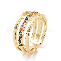 Colorful Cubic Zirconia Triple Line Open Cuff Ring&nbsp;RJEW-I093-01G