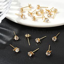 SHEGRACE Brass Clear Cubic Zirconia Flat Round Stud Earring Findings&nbsp;XGR0102G-117G