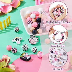 80Pcs Round & Cow Stripe Food Grade Eco-Friendly Silicone Focal Beads&nbsp;SIL-TA0002-68
