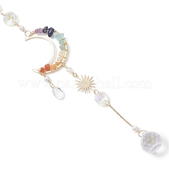 Chakra Natural Gemstone Chips & Brass Moon Hanging Suncatchers&nbsp;HJEW-JM04624