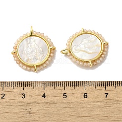 Rack Plating Brass Micro Pave Cubic Zirconia & Shell Pendants&nbsp;KK-G488-16G