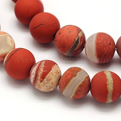 Frosted Round Natural White Lace Red Jasper Beads Strands&nbsp;G-N0166-57-8mm