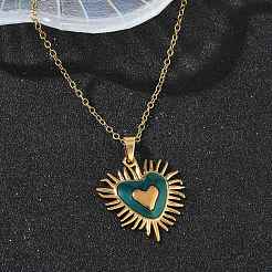 304 Stainless Steel Enamel Teal Pendant Necklaces for Women&nbsp;NJEW-C118-01A-G