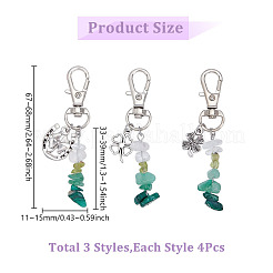 12Pcs 3 Styles Natural Peridot & Quartz Crystal & Green Aventurine & Malachite Chips Pendant Decorations&nbsp;HJEW-GO00101