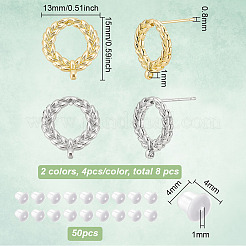 8Pcs 2 Colors Brass Stud Earring Findings&nbsp;KK-BC0012-77