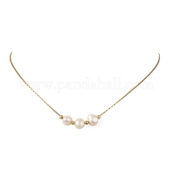 Natural Pearl Two Sides Polished Beaded Pendant 304 Stainless Steel Boston Link Chain Necklaces for Women&nbsp;NJEW-JN06419-04