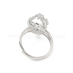 Rhodium Plated 925 Sterling Silver Micro Pave Clear Cubic Zirconia Adjustable Ring Components&nbsp;STER-NH0017-02P
