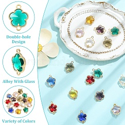 16Pcs 8 Colors Alloy Glass Flower Links Connectors Charms&nbsp;GLAA-YW0005-93