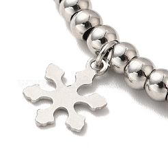 Tarnish Resistant 304 Stainless Steel Snowflake Charm Bracelet with 201 Stainless Steel Round Beads for Women&nbsp;BJEW-B057-14P