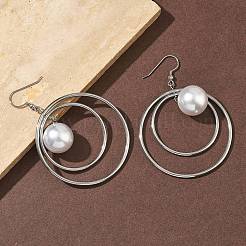 Electroplated 304 Stainless Steel Imitation Pearl Dangle Earrings&nbsp;EJEW-Z129-04P