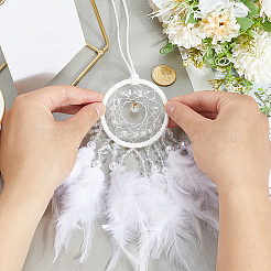 1Pc Natural Gemstone Chips Woven Net/Web with Feather Hanging Ornaments&nbsp;AJEW-CN0005-48A
