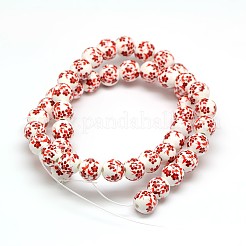 Handmade Flower Printed Porcelain Ceramic Beads Strands&nbsp;PORC-M006-8mm-14