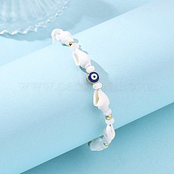 Natural Sea Shell Shell & Trochid & Alloy Enamel Beaded Bracelets for Women&nbsp;BJEW-JB14067