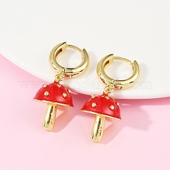 Mushroom Brass Enamel Hoop Earrings&nbsp;EJEW-Z115-07G