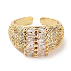 Rack Plating Brass Pave Clear Cubic Zirconia Open Cuff Rings&nbsp;RJEW-M172-06G