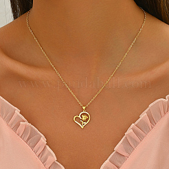Brass Micro Pave Cubic Zirconia Floral Heart Pendant Necklaces for Women&nbsp;ED7102-2