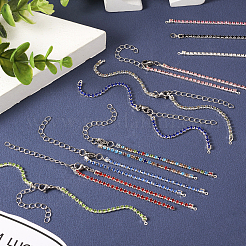 10Pcs 10 Colors Iron & Brass with Glass Rhinestone Bracelets&nbsp;AJEW-TA0001-29