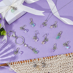 32Pcs 4 Colors Glass Teardrop & Tibetan Style Alloy Butterfly Pendant Decorations&nbsp;HJEW-FH00184