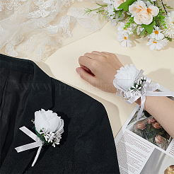 2Pcs 2 Styles Polyester & Resin Artificial Rose Boutonniere&nbsp;AJEW-AR0004-97