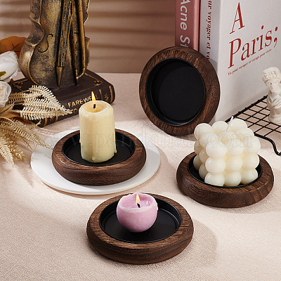 Wholesale OLYCRAFT 4 Pcs Wooden Plate Candle Holder Round Plate Candle Tray Decorative Candlestick Holder Flat Round Candle Plate Pillar Candles Stand for Wedding Home Spa Incense Cones Decor 4.3 Inch...
