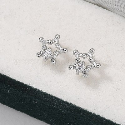 Brass Clear Cubic Zirconia Stud Earrings&nbsp;EJEW-Q014-13P-1