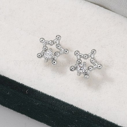 Brass Clear Cubic Zirconia Stud Earrings&nbsp;EJEW-Q014-13P-1