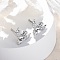 Brass Stud Earrings, Owl, Real Platinum Plated, 10.5x11.5mm