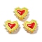 Baking Paint Glass Bumpy Beads Heart, with Enamel, Gold, 16~17x18x7mm, Hole: 1.2mm