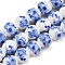 Handmade Flower Printed Porcelain Ceramic Beads Strands, Round, Royal Blue, 10mm, Hole: 2mm, about 35pcs/strand, 13.5 inch