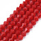 Opaque Solid Color Glass Beads Strands, Imitation Jade, Faceted, Bicone, Dark Red, 4.5x4mm, Hole: 0.8~1mm, about 75~78pcs/strand, 28~29cm