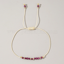 Natural Birthstone Braided Bead Bracelets for Women, Ruby, with Brass Beads, Inner Diameter: 11 inch(28cm)