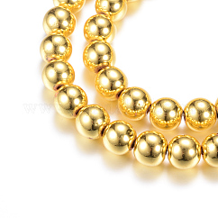 Electroplate Non-magnetic Synthetic Hematite Bead Strands, Round, Golden Plated, 8mm, Hole: 1mm, about 52pcs/strand, 15.7 inch