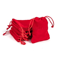 Rectangle Velvet Pouches, Gift Bags, Red, 9x7cm