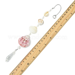 Coastal Natural Shell & Glass Cone Hanging Ornament&nbsp;HJEW-TA00474