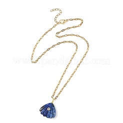 Summer Beach Natural Mixed Stone Carved Shell Shape Pendant 304 Stainless Steel Cable Chain Necklaces with Cubic Zirconia for Women&nbsp;NJEW-JN06586