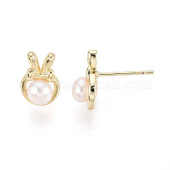 Brass & Natural Pearl Stud Earrings&nbsp;PEAR-N020-WX05
