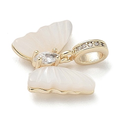 Brass Pave White Shell Butterfly European Dangle Charms&nbsp;KK-M308-13G