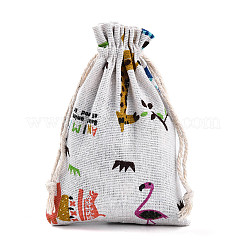 Animals Printed Polycotton(Polyester Cotton) Packing Pouches Drawstring Bags&nbsp;ABAG-T004-10x14-34
