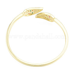 Cubic Zirconia Leaf Open Cuff Bangle&nbsp;BJEW-N012-045