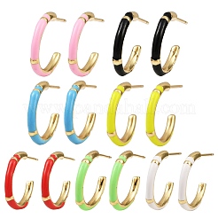 C-Shaped Brass Enamel Stud Earrings&nbsp;EJEW-S277-11G