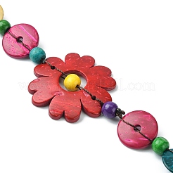 Dyed Natural Coconut Flower & Flat Round Beaded Necklaces&nbsp;NJEW-B088-02