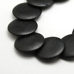 Natural Flat Round Black Stone Beads Strands&nbsp;G-P062-42
