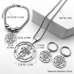 304 Stainless Steel Astaroth Sigil Goetia Charms Bracelets & Hoop Earrings & Pendant Necklaces Sets&nbsp;FS-WG27906-01