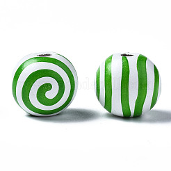 Painted Natural Wood European Beads&nbsp;WOOD-S057-030C