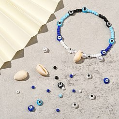 DIY Evil Eye Resin & Glass & Natural Cowrie Shell Beads Bracelets Making Kits&nbsp;DIY-YW0010-25