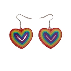 Pride Rainbow Flag Resin Heart Dangle Earrings&nbsp;PW-WG96446-01