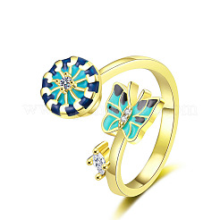 Helm & Butterfly Enamel Rotatable Cuff Rings for Women&nbsp;RJEW-R005-09G